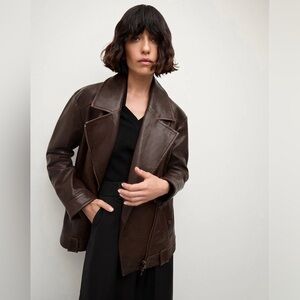 Veronica Beard brown leather Thandie Dickey jacket